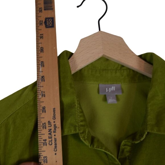 J. Jill Green Corduroy Shirt Jacket Size L Utility Peplum Coastal Pea Green - Picture 3 of 8